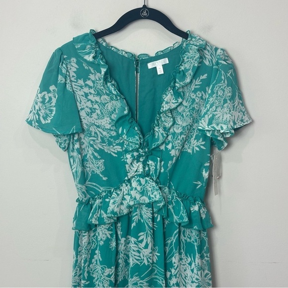 Abound Floral Ruffle Midi Dress Green White V neck Girly Flirt Spring Summer - Picture 4 of 8